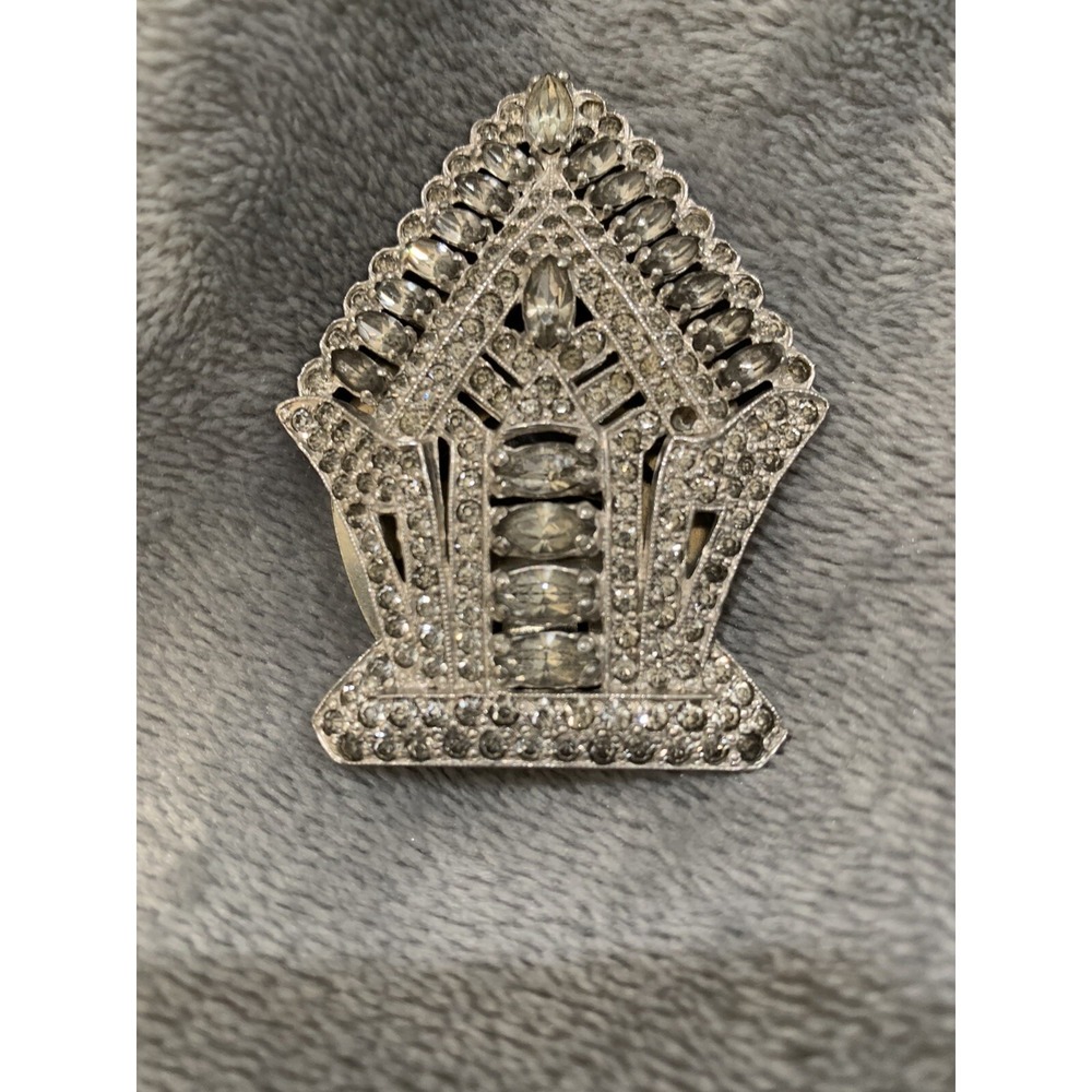 Art Deco Crystal Rhinestone Vintage Dress Clip Buckle Rhodium Plated Vintage‎
